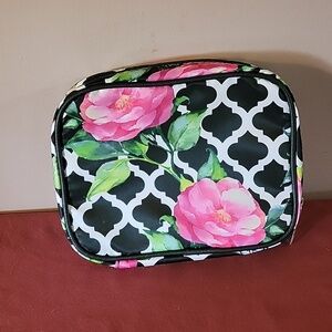 Modella Makeup Cosmetic Travel Bag Zippered Pouches Pink Black Floral